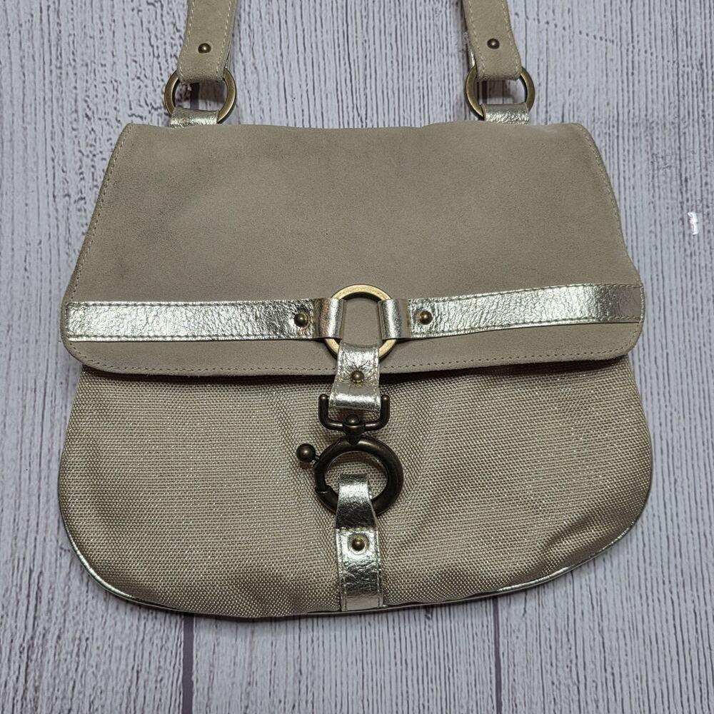 Vintage Bata Made In Italy Suede Linen Canvas Crossbody Purse Bag